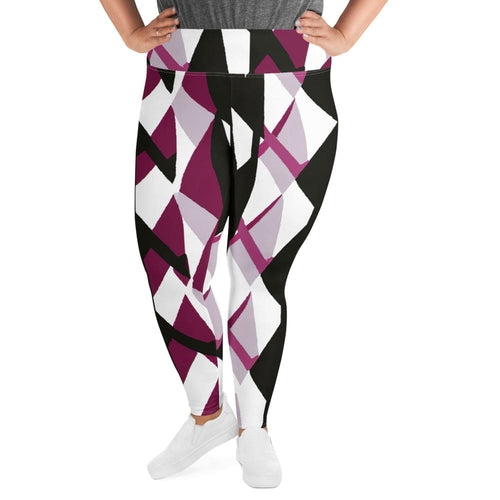 Womens Plus Size Fitness Leggings, Pink Mauve Pattern