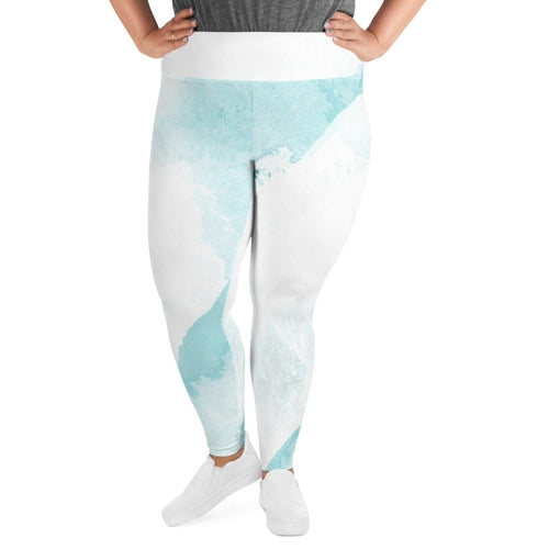 Womens Plus Size Fitness Leggings, Subtle Abstract Ocean Blue